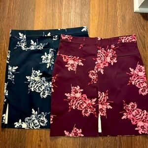 Petite floral skirts. Elastic waist band with zipper. Size Large. Simply Styled